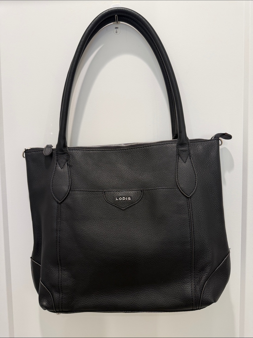 Lodis Sierra Black Pebbled Leather Tote Travel Bag